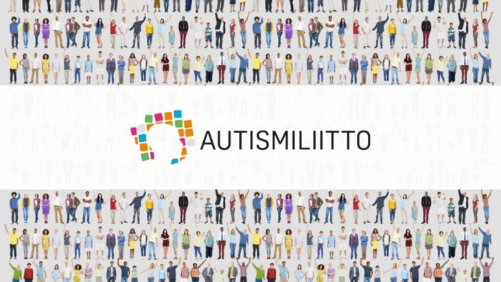 Pieniä ihmishahmoja, keskellä Autismiliiton logo